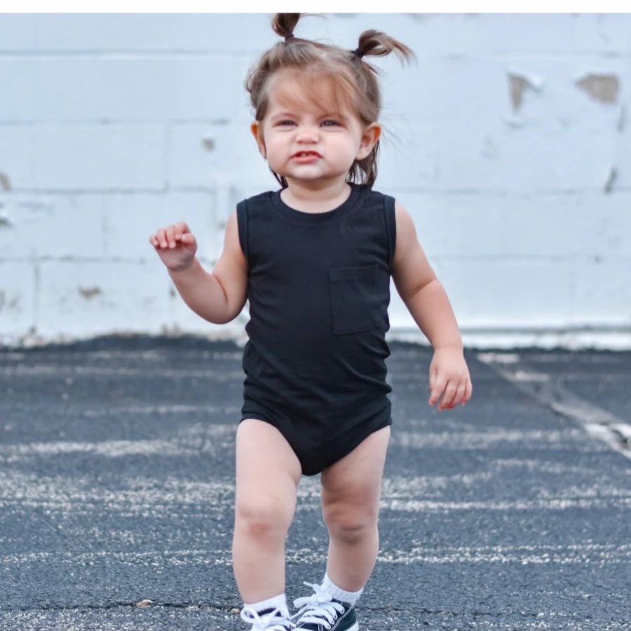 Clothing * | Little Bipsy Bodysuits Black Tank Bodysuit Onesie