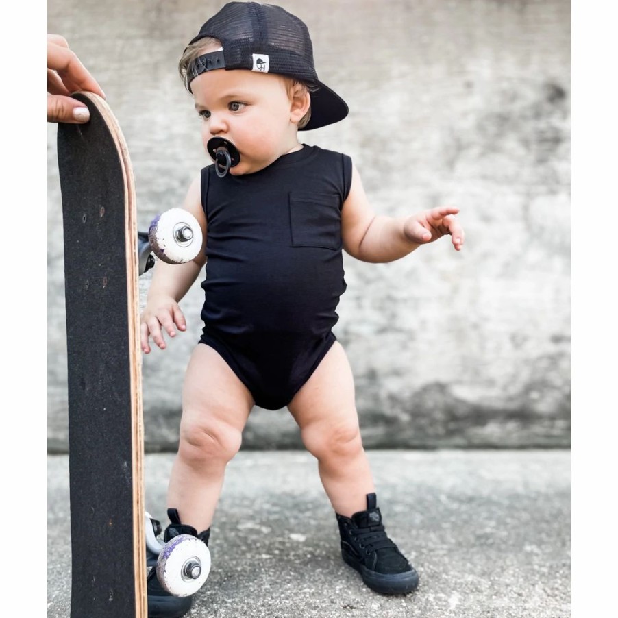 Clothing * | Little Bipsy Bodysuits Black Tank Bodysuit Onesie