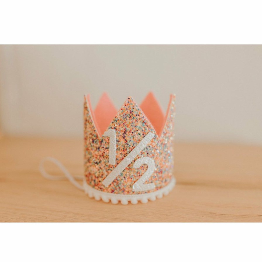 Party Time * | Cutest Little Party # 1/2 Mosaic Glitter + White Pom Trim/Hot Pink + White Glitter Crown Crowns