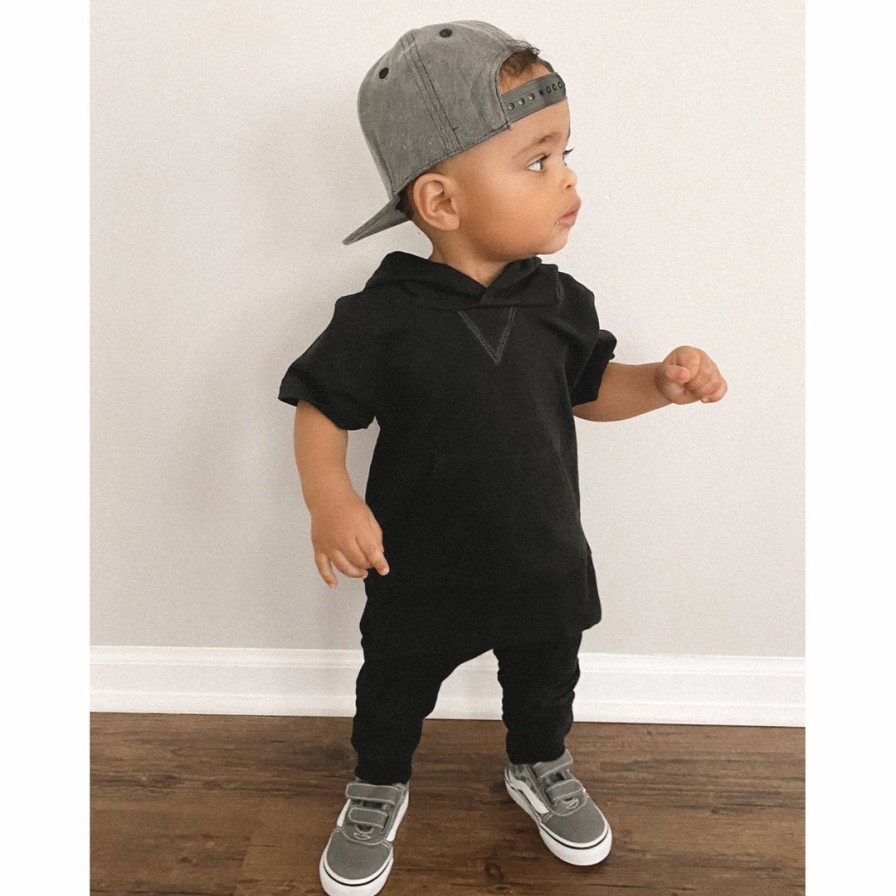 Clothing * | Little Bipsy Black Short Sleeve Hoodie Tops