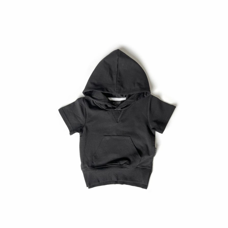 Clothing * | Little Bipsy Black Short Sleeve Hoodie Tops