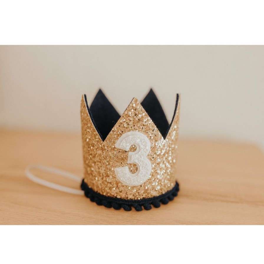 Party Time * | Cutest Little Party # 3 Gold Glitter + Navy Pom Trim + White Glitter Crown