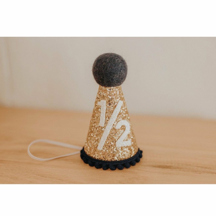 Party Time * | Cutest Little Party Party Time # 1/2 Gold Glitter + Navy Pom Trim + White Glitter Party Hat