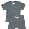 Clothing * | Mebie Baby Charcoal Waffle Cozy Shorts Set