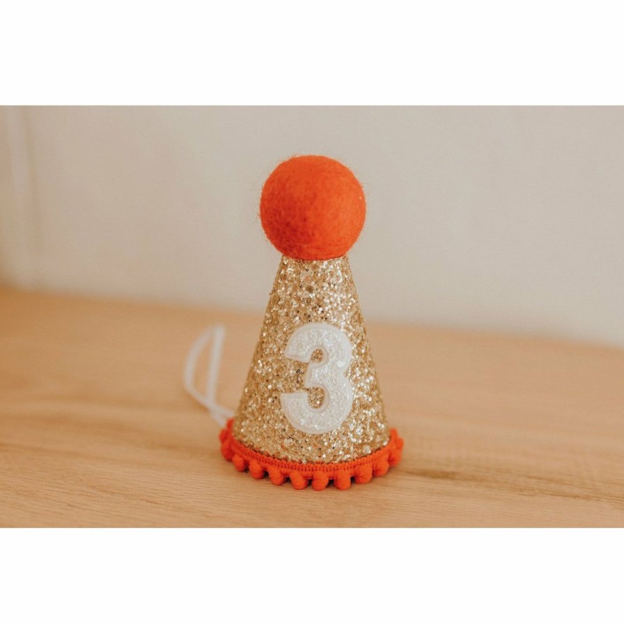 Party Time * | Cutest Little Party # 3 Gold Glitter + Red Pom Trim + White Glitter Party Hat Party Time