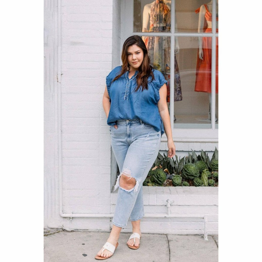 Women * | J+J Jeans + Pants Plus Size Ripped Mom Jeans