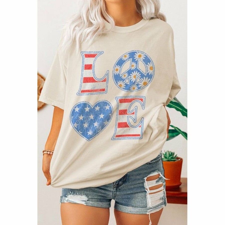 Women * | J+J America Love Cream Oversized Tee