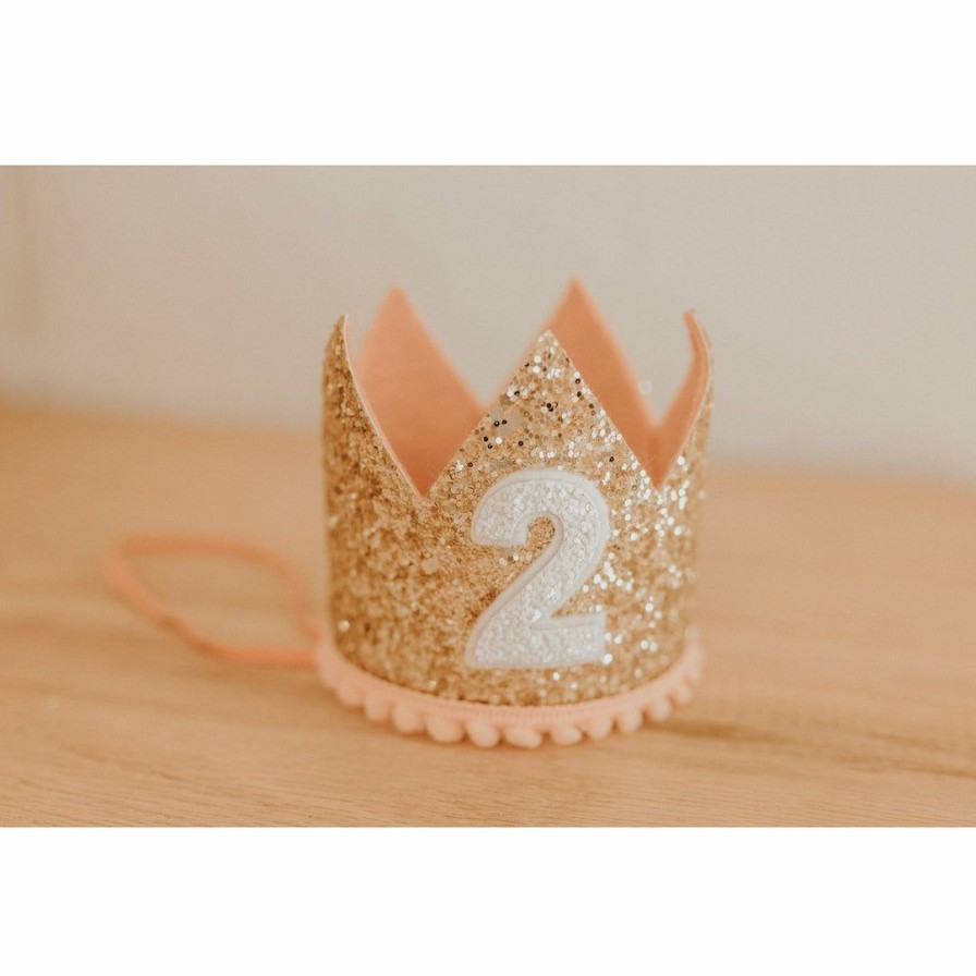 Party Time * | Cutest Little Party Party Time # 2 Gold Glitter + Blush Pom Trim + White Glitter Crown