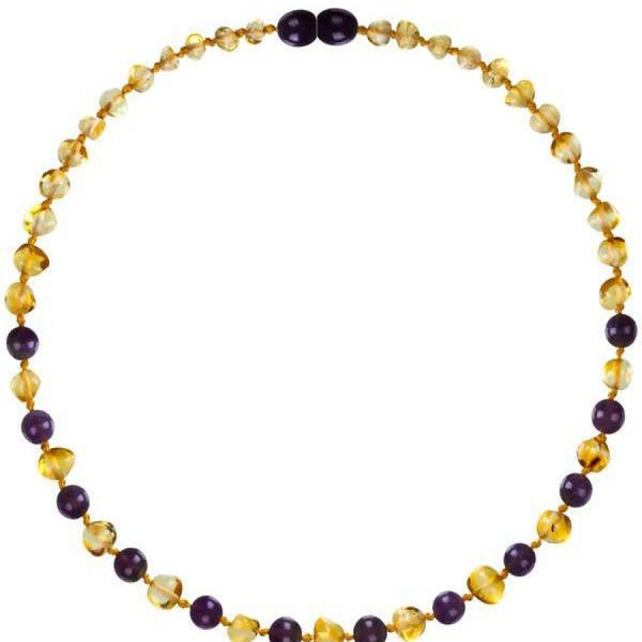 Jewelry * | Powell'S Owl Amber Gemstone Honey + Amethyst Necklace Jewelry