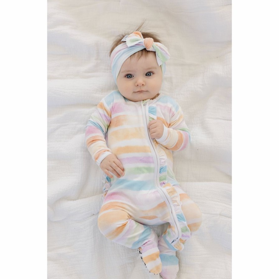 Clothing * | Sleepers Sunset Stripe Bamboo Zip Sleeper + Ruffles Arrows & Bow X Joss + J