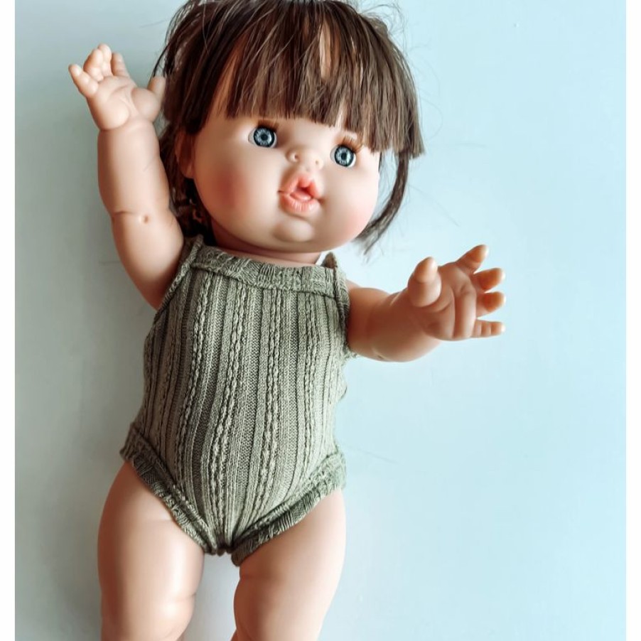 Dolls + Plushies * | Dolls + Plushies Olive Green Ribbed Minikane Romper