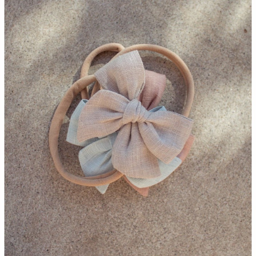 Headwear * | Mae + Skye Hazel Wood Mini Pinwheel Bow Nylon Headband