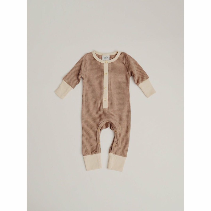 Clothing * | Orcas Lucille Overalls + Rompers Taupe + Cream Waffle Romper