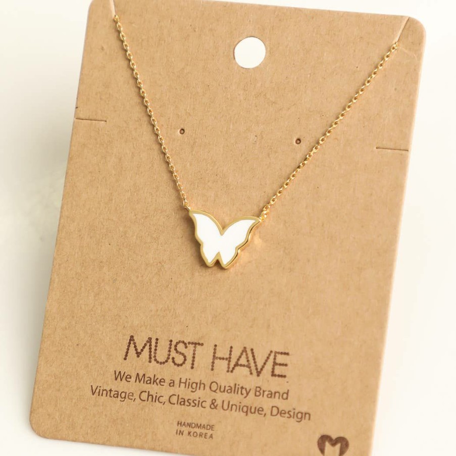 Women * | Fame Accessories Necklaces White Butterfly Enamel Necklace