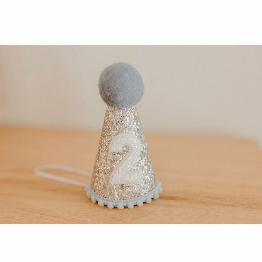 Party Time * | Cutest Little Party # 2 Silver Glitter + Baby Blue Pom Trim + White Glitter Party Hat