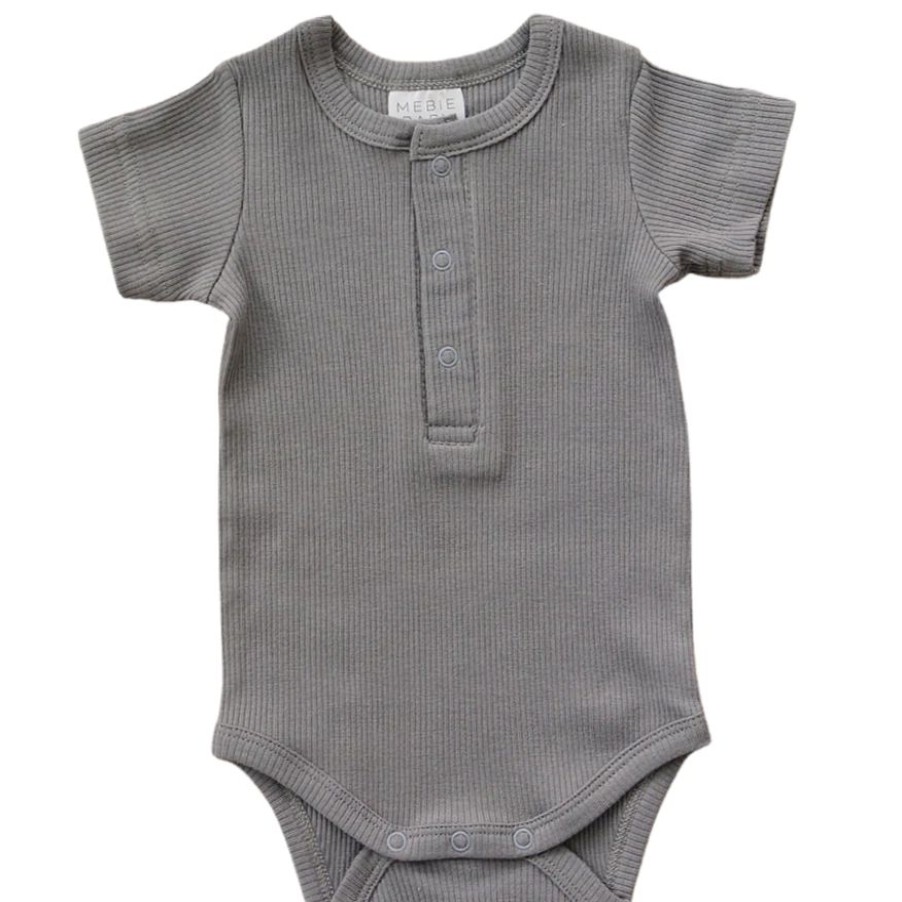 Clothing * | Mebie Baby Preemie + Newborn Grey Organic Cotton Ribbed Snap Onesie