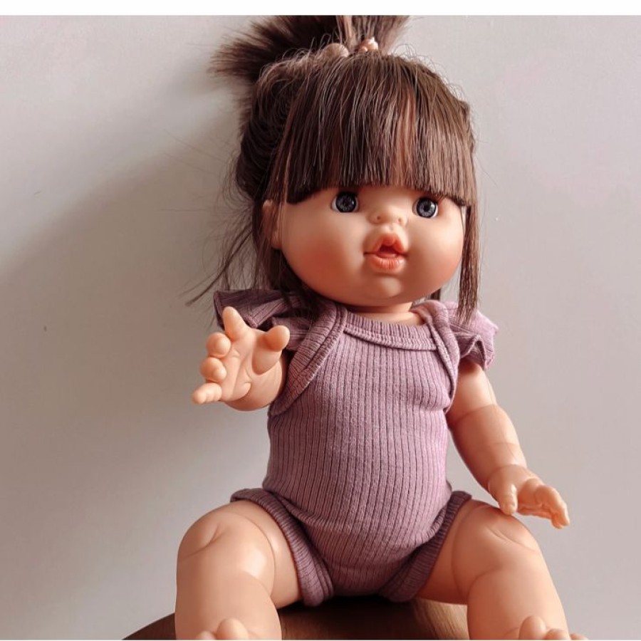 Dolls + Plushies * | Dusty Purple Romper Ruffle Sleeve Minikane Clothing Dolls + Plushies