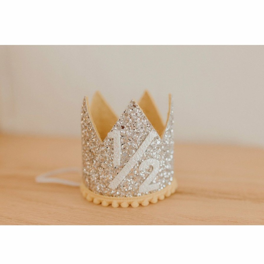 Party Time * | Cutest Little Party # 1/2 Silver Glitter + Mustard Pom Trim + White Glitter Crown Party Time