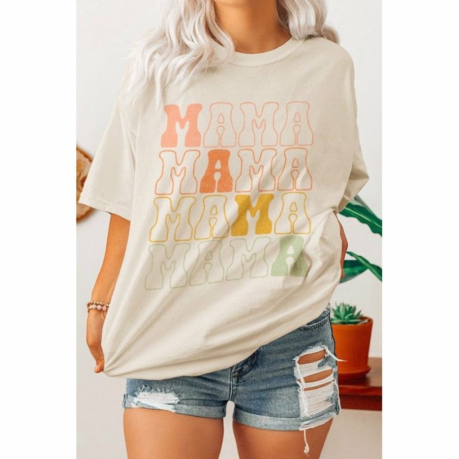 Women * | J+J Graphic Tees Mama Stacked Oversized Cream Tee