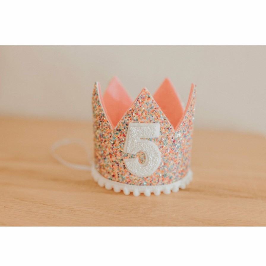 Party Time * | Cutest Little Party Party Time # 5 Mosaic Glitter + White Pom Trim/Hot Pink + White Glitter Crown