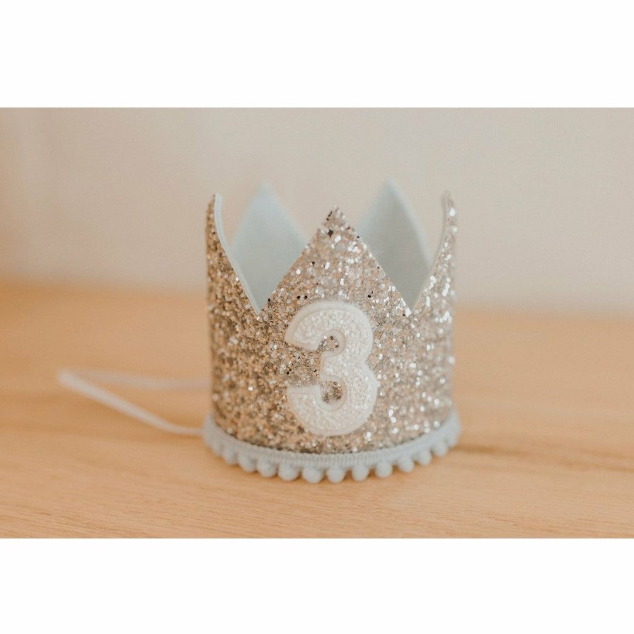 Party Time * | Cutest Little Party # 3 Silver Glitter + Baby Blue Pom Trim + White Glitter Crown Party Time