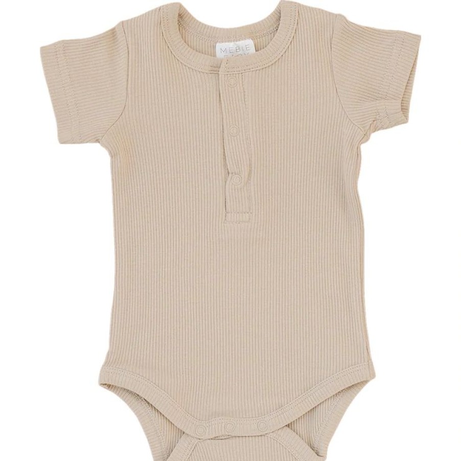 Clothing * | Mebie Baby Oatmeal Organic Cotton Ribbed Snap Onesie