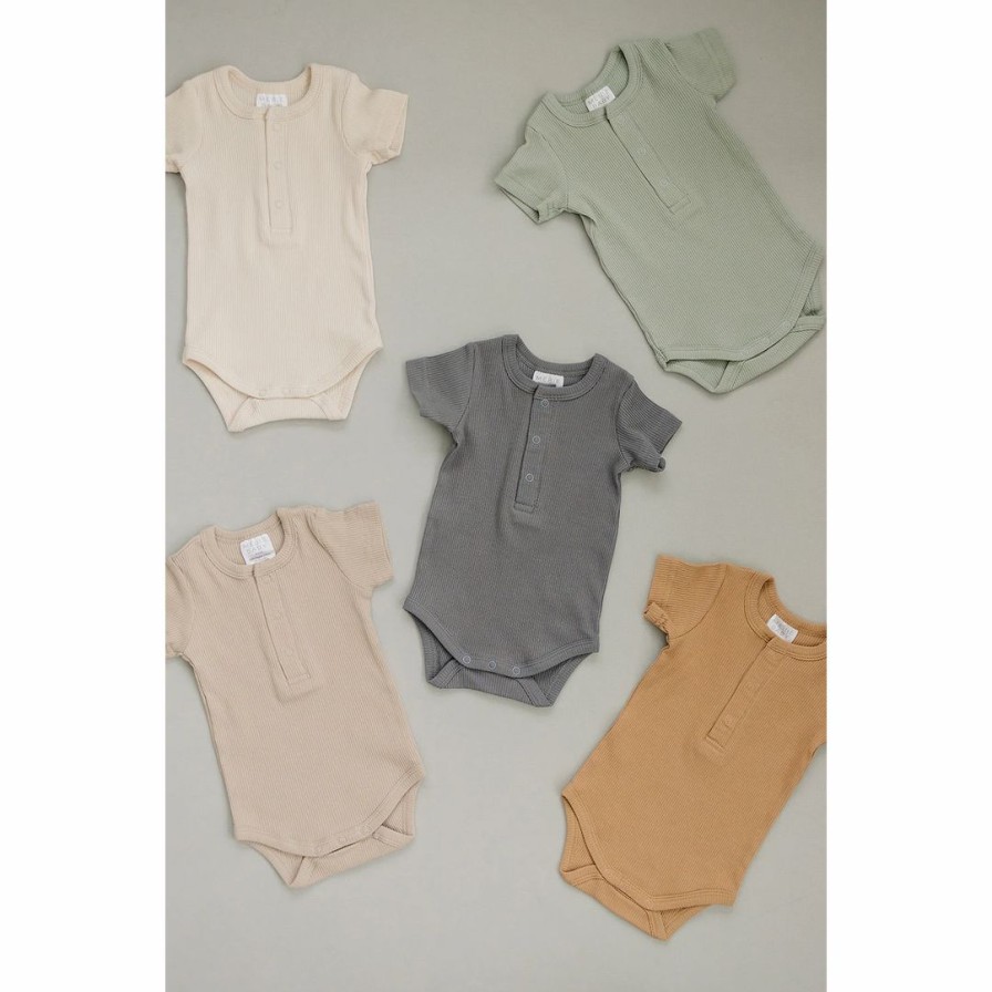 Clothing * | Mebie Baby Oatmeal Organic Cotton Ribbed Snap Onesie