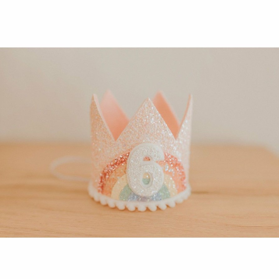 Party Time * | Cutest Little Party # 6 Baby Pink Glitter + Pastel Rainbow + White Glitter Crown Party Time