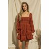 Women * | J+J Rust Ruffle Tiered Dress