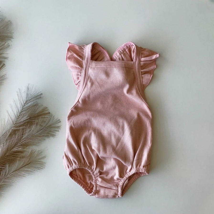 Clothing * | Minikane Light Pink Ruffle Bubble Romper