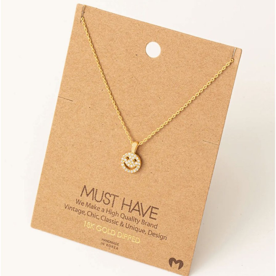 Women * | Fame Accessories Mini Smiley Face Jewel Pendant Necklace Necklaces