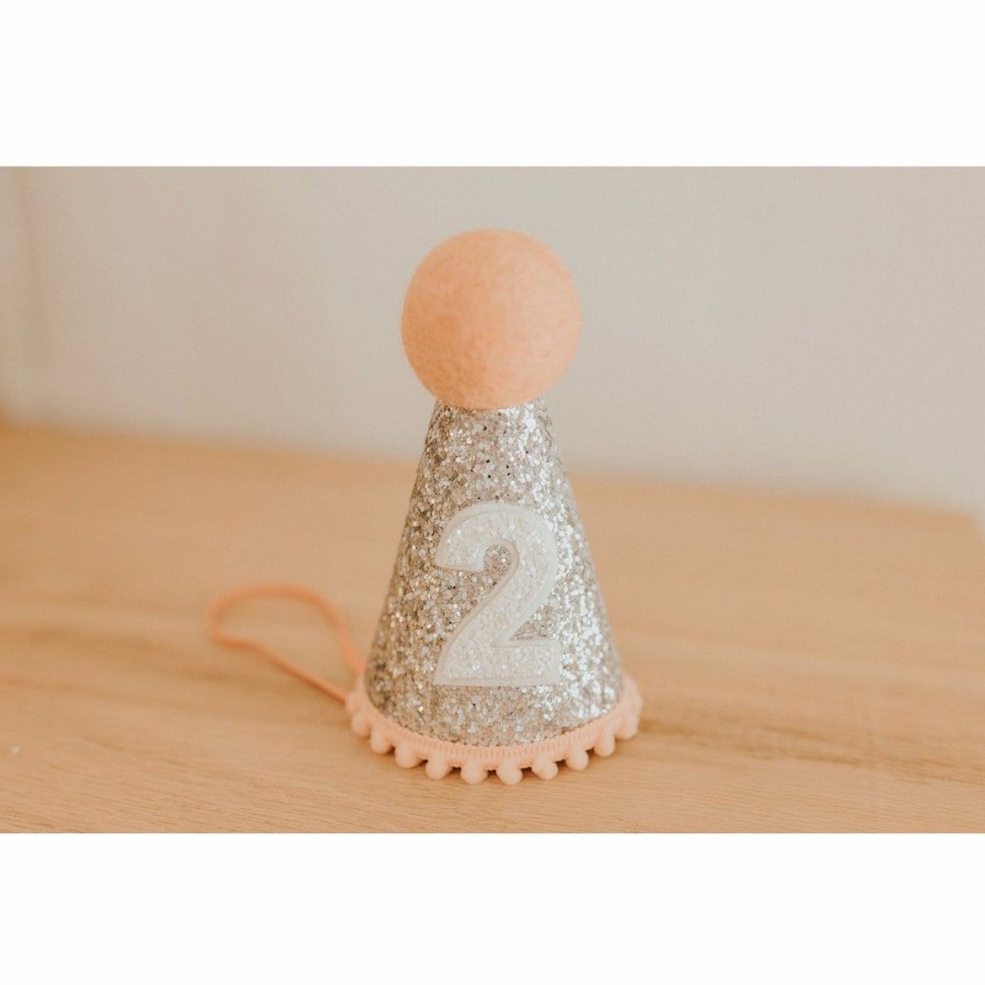 Party Time * | Cutest Little Party Party Time # 2 Silver Glitter + Blush Pom Trim + White Glitter Party Hat