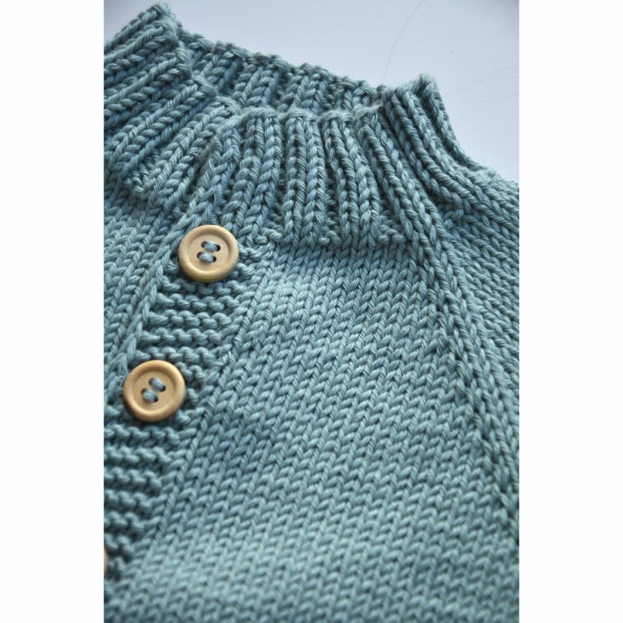 Clothing * | Eli + Nev Knits Blue Cotton Knit Button Cardigan