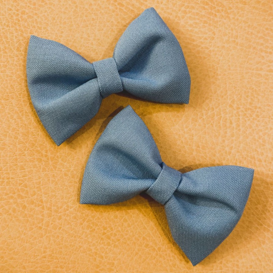 Headwear * | Bows For Show Denim Blue Pigtail Hair Bow Clips