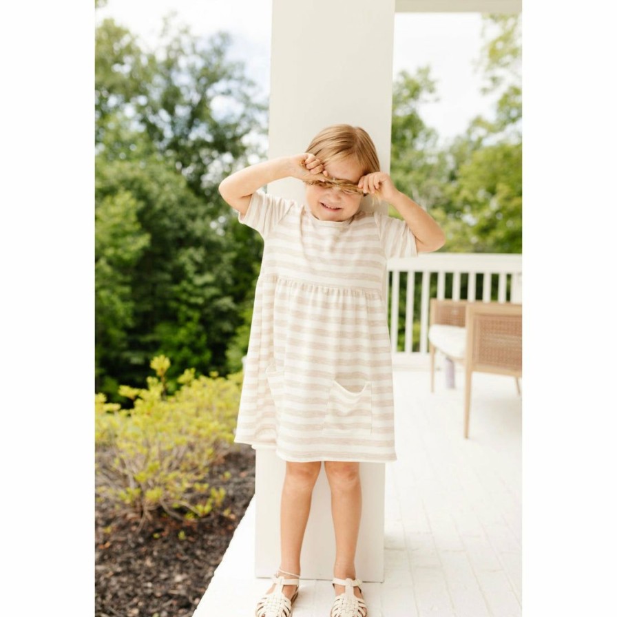 Clothing * | Lia + Lou Oatmeal Stripes Pocket Dress