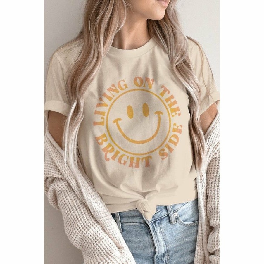 Women * | J+J Graphic Tees Bright Side Smiley Cream Tee