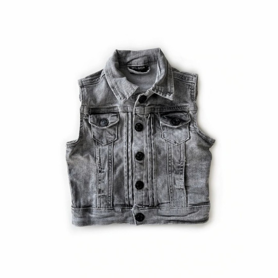 Clothing * | Little Bipsy Outerwear Grey Wash Denim Vest