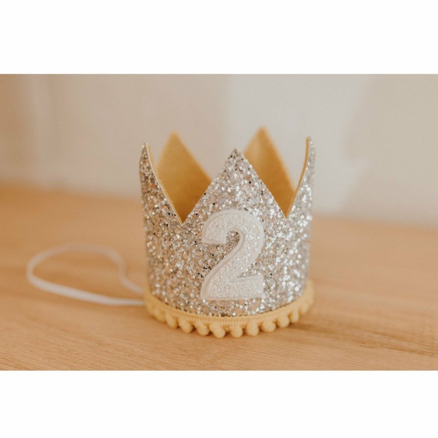 Party Time * | Cutest Little Party Party Time # 2 Silver Glitter + Mustard Pom Trim + White Glitter Crown