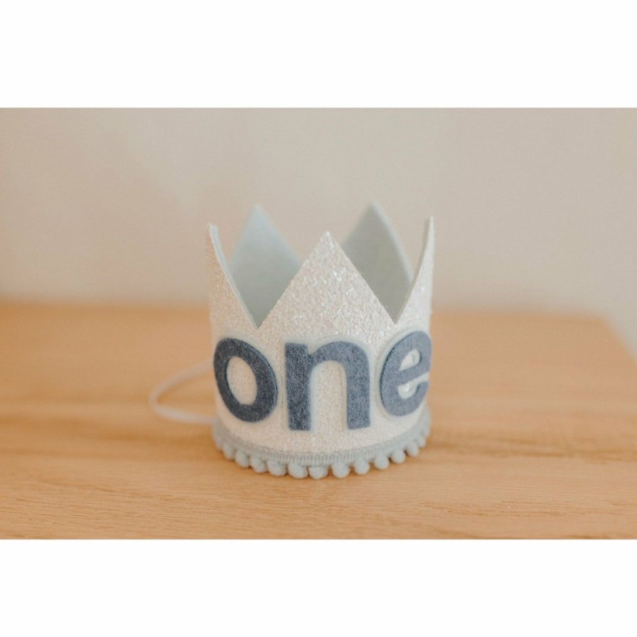 Party Time * | Cutest Little Party Crowns | One | White Glitter + Baby Blue Pom Trim + Pool Felt Crown