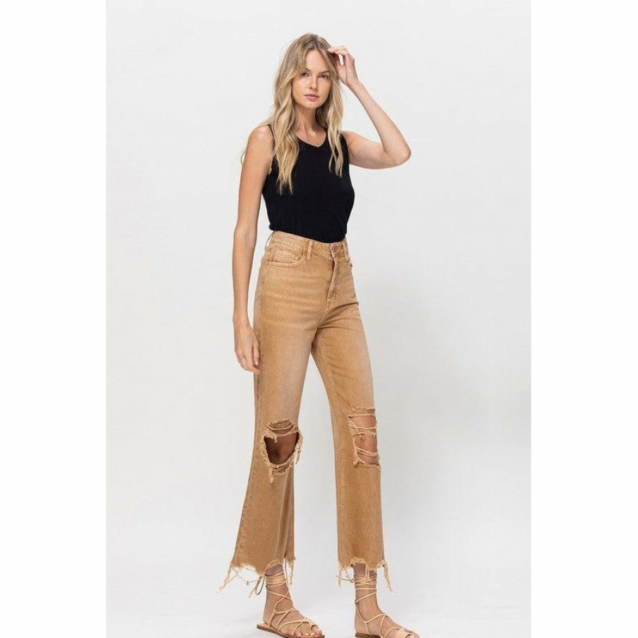 Women * | J+J Jeans + Pants Khaki Cropped Flare Jeans