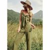 Women * | J+J Rompers + Jumpers Green Tie Front Jumpsuit