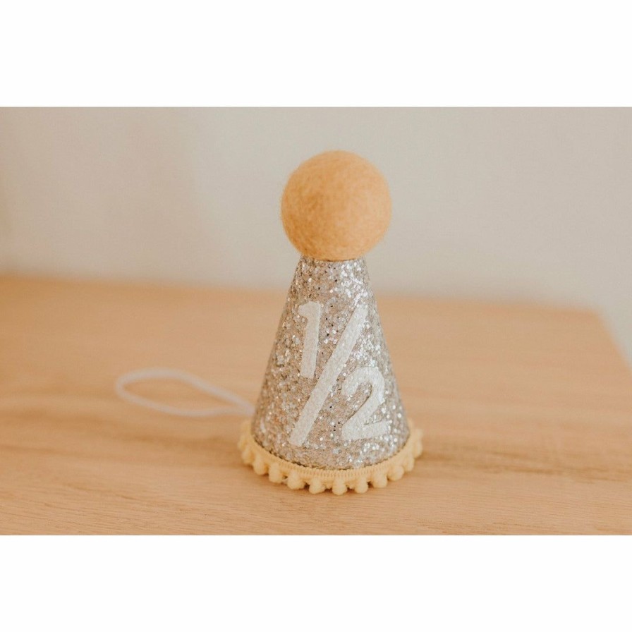 Party Time * | Cutest Little Party # 1/2 Silver Glitter + Mustard Pom Trim + White Glitter Party Hat