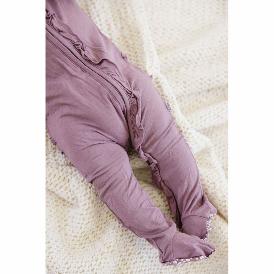 Clothing * | Joss + J Lilac Bamboo Ruffle Zip Sleeper