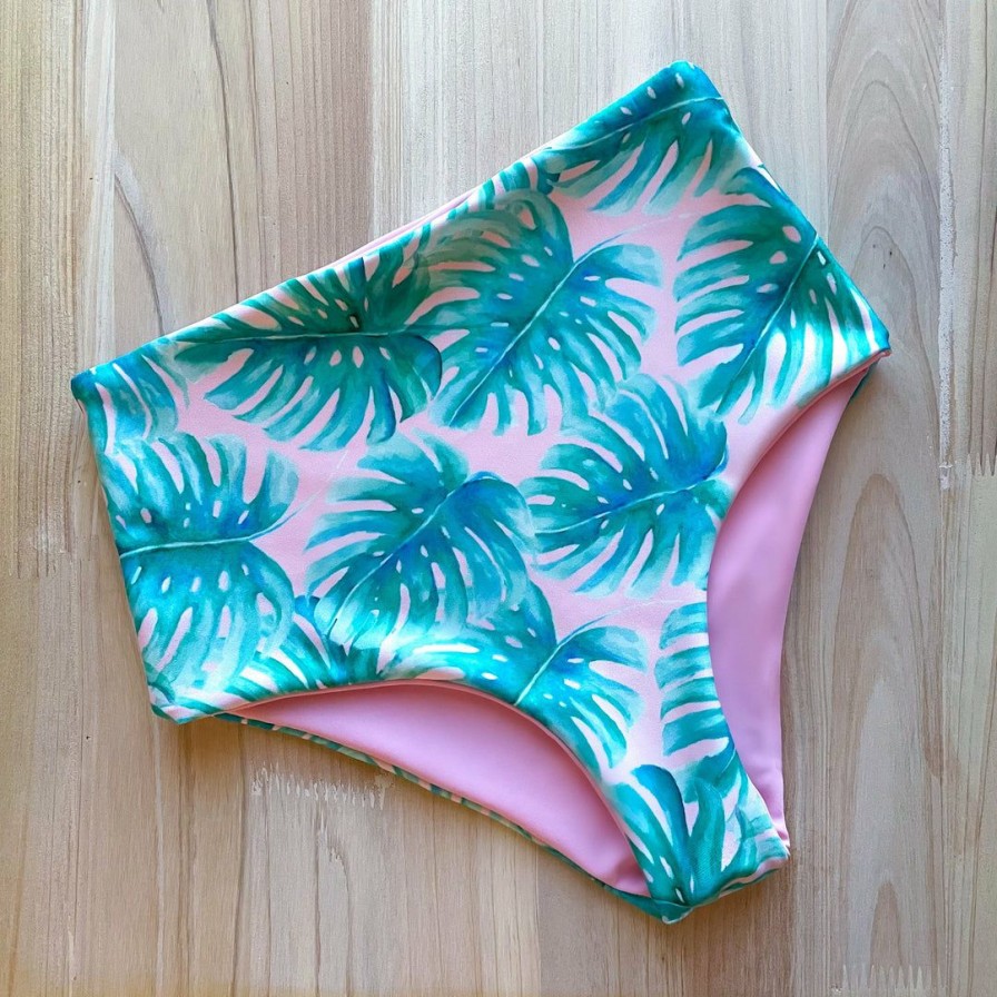 Women * | Raelo Swim Pink Palm + Blush Women'S Swim Bottoms