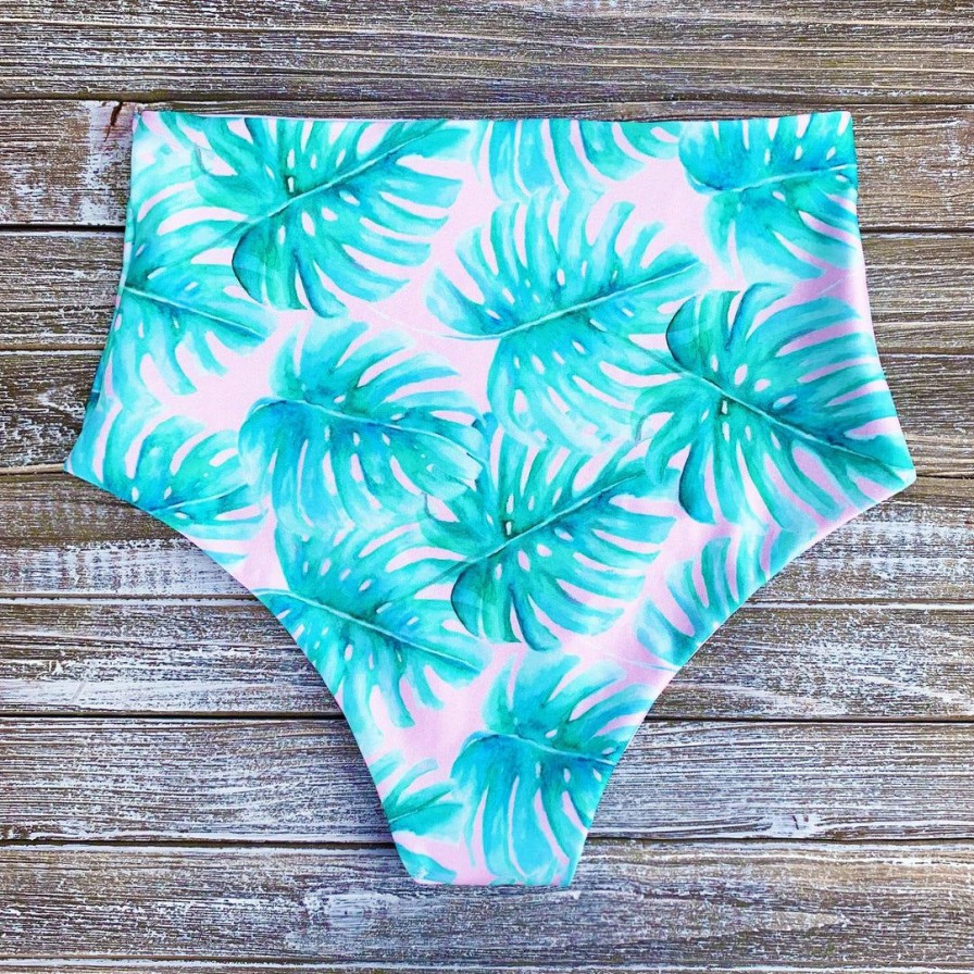 Women * | Raelo Swim Pink Palm + Blush Women'S Swim Bottoms