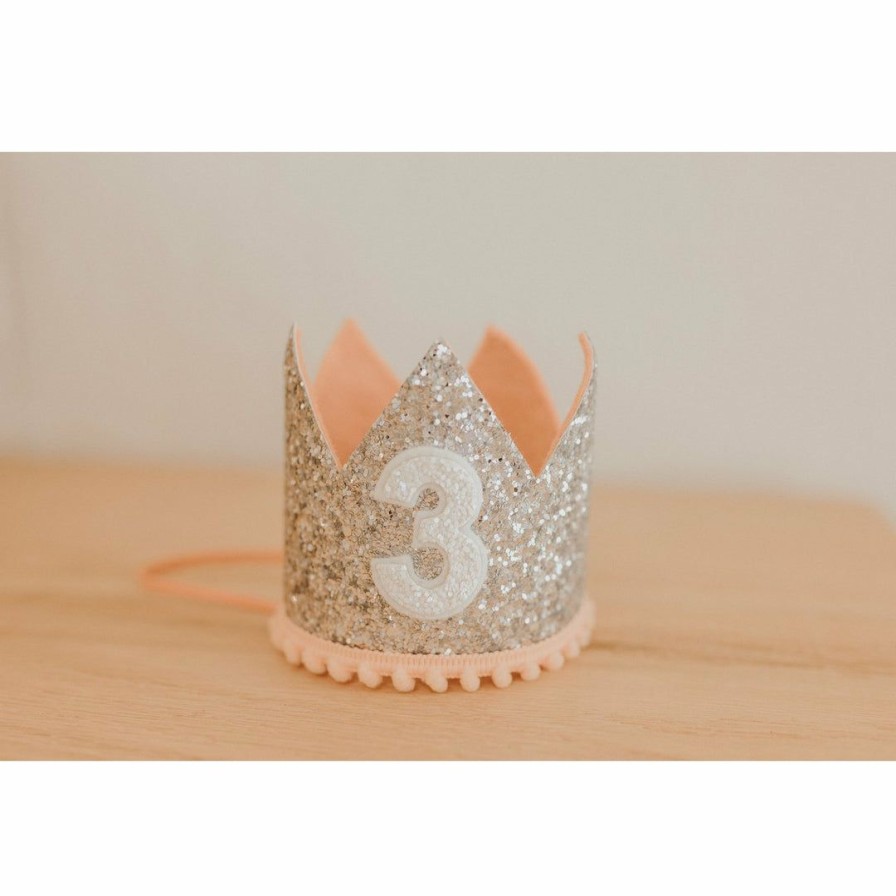 Party Time * | Cutest Little Party # 3 Silver Glitter + Blush Pom Trim + White Glitter Crown Party Time