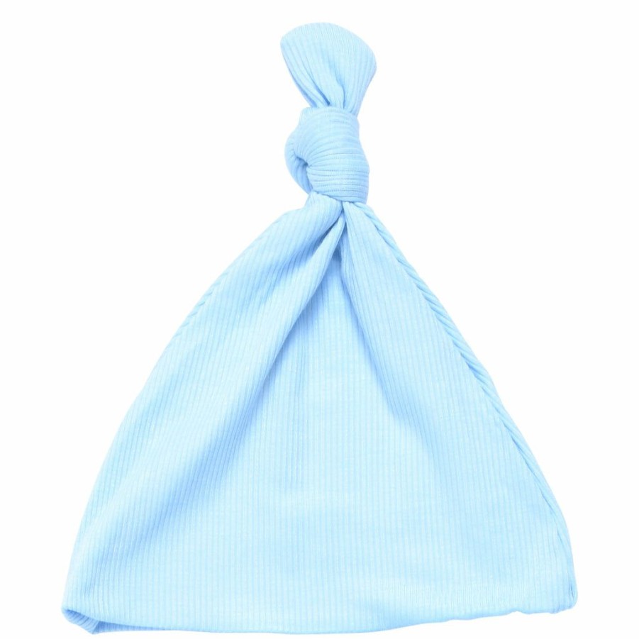 Clothing * | Three Little Tots Baby Blue Ribbed Knotted Beanie Preemie + Newborn