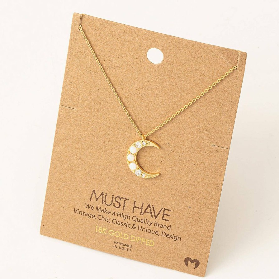 Women * | Fame Accessories Opal Crescent Moon Necklace Necklaces