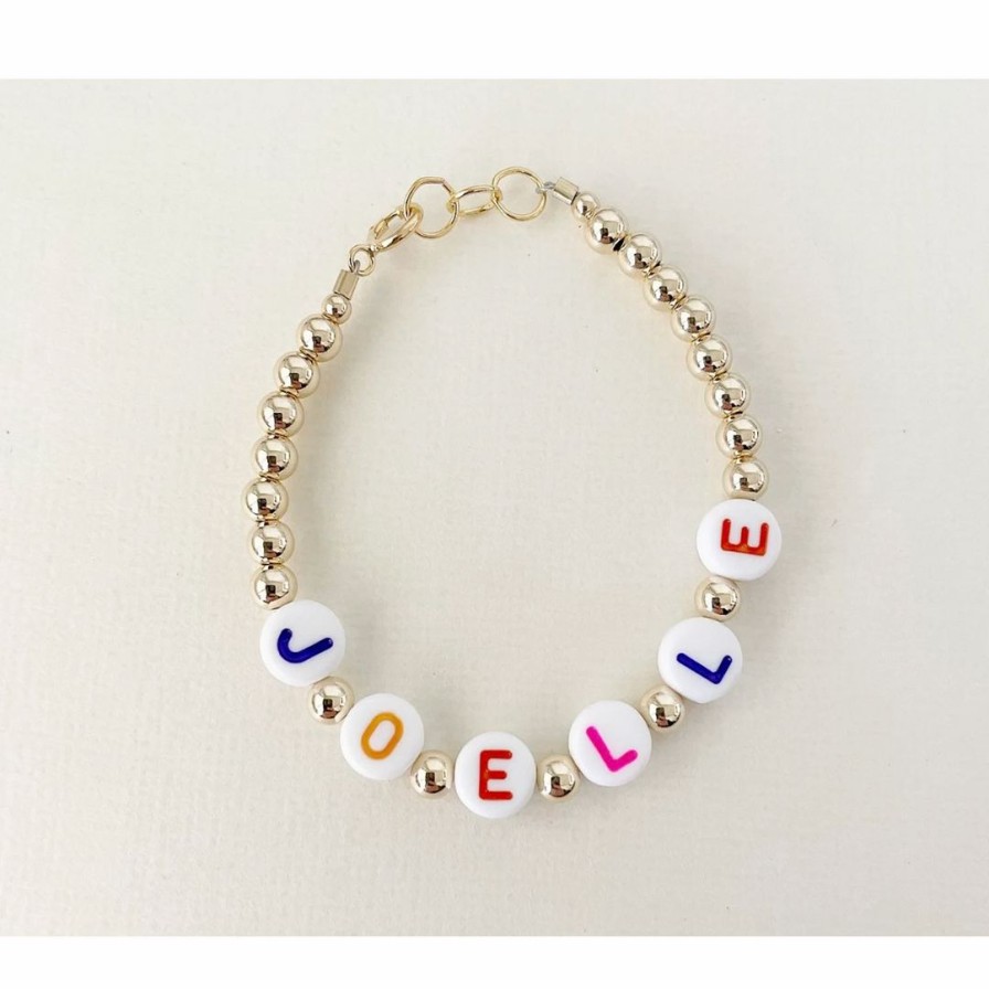 Women * | Little Lunds Co Custom Name Rainbow + Gold Bracelet Jewelry