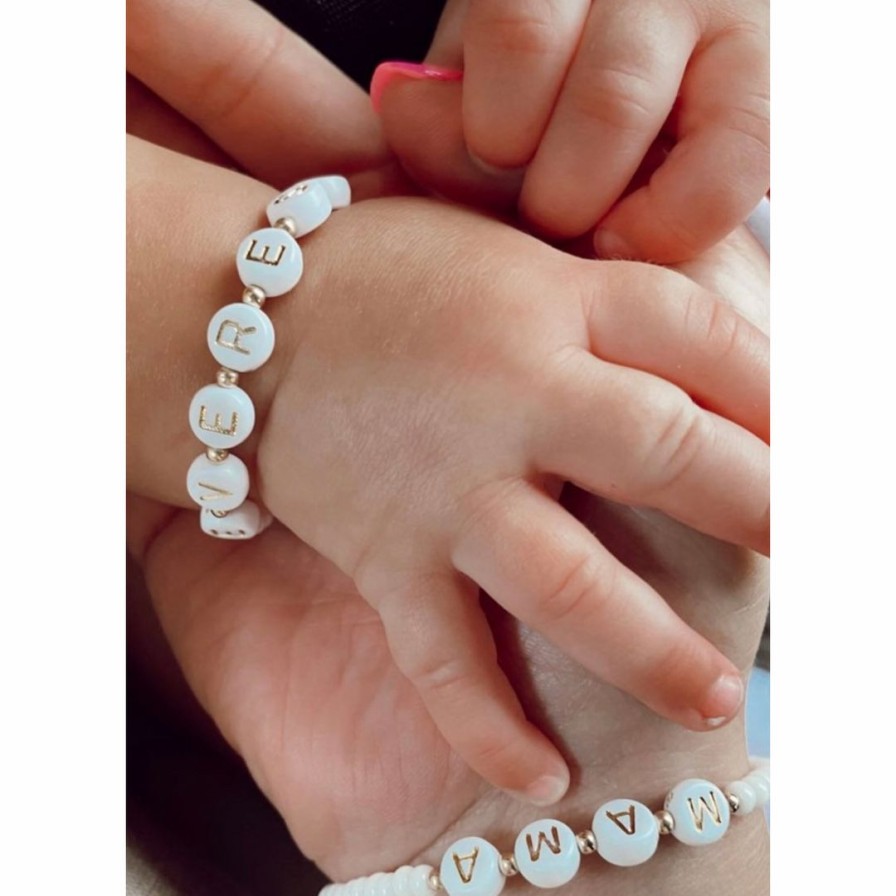 Women * | Little Lunds Co Jewelry Custom Name Gender White Stone Bracelet